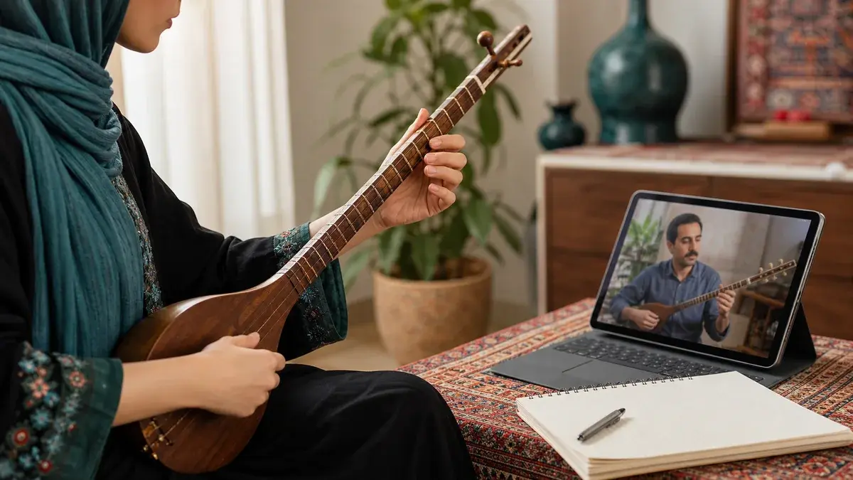یادگیری سه‌تار در خانه با استاد آنلاین موسیقی ایرانی
